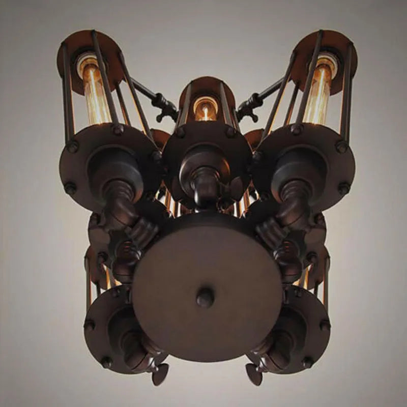 Suspension industrielle 8 têtes Loft lampe steampunk américaine café salle à manger Suspension en chaîne de fer Suspension de bar vintage - vue 6 sur 8