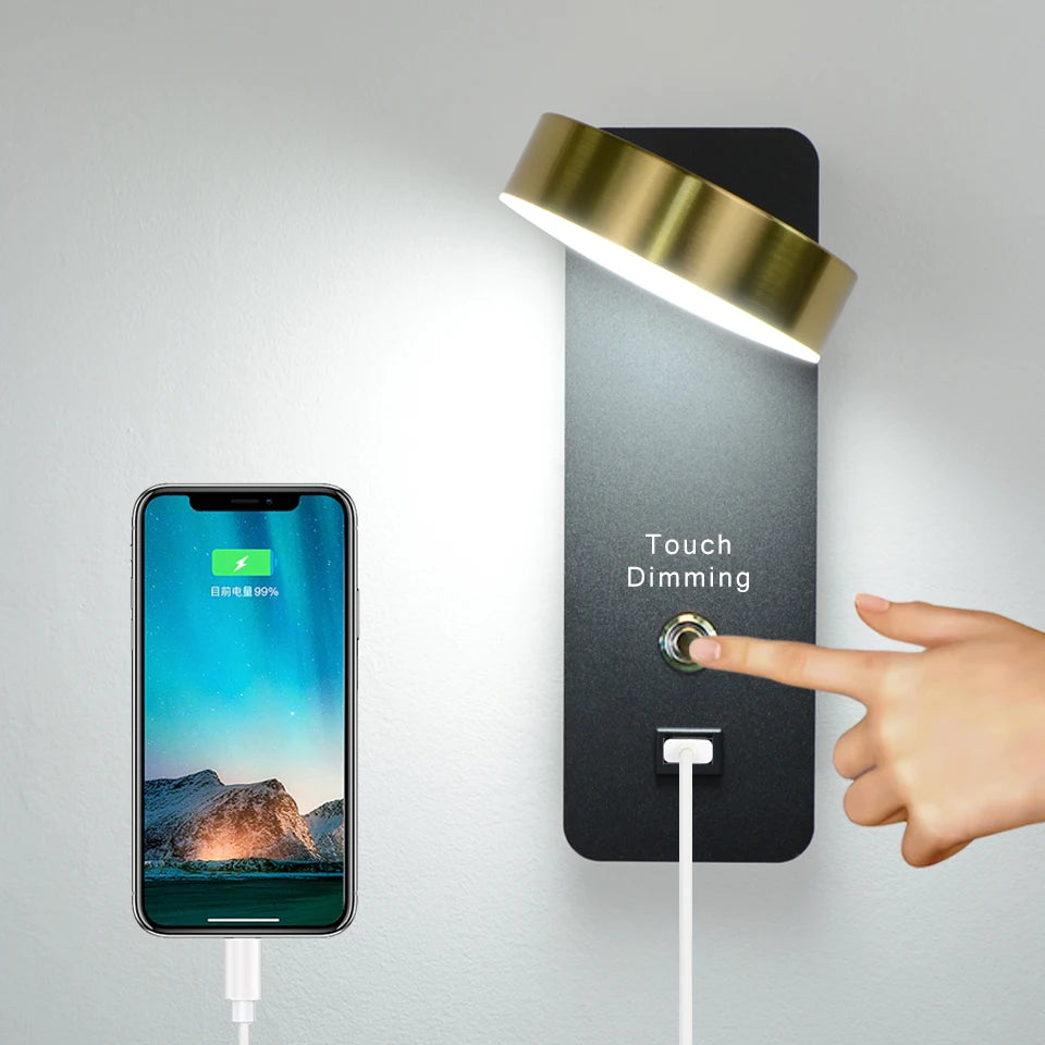 LITU applique murale d'intérieur moderne en aluminium tactile gradation interface USB LED éclairage pour salon chevet couloir applique murale décor