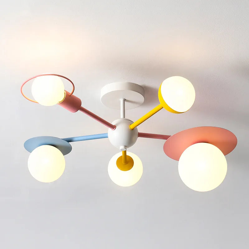 lustre nordique pour enfants avec abat-jour en verre et led dessin animé