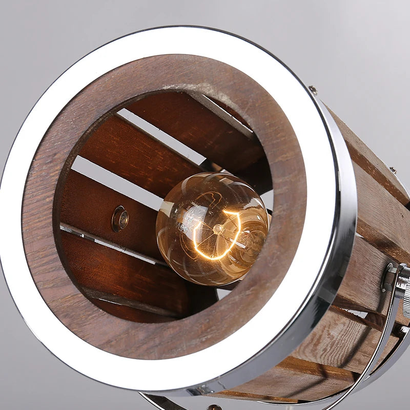 lampadaire rétro en bois massif au style industriel - vue 6 sur 10