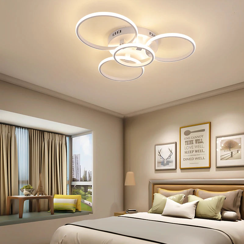 plafonnier NEO Gleam plafond moderne à LEDs lumières RC Dimmable cercle anneaux concepteur pour salon chambre - vue 4 sur 13