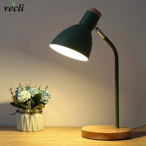 lampe de table led en bois et fer art nordique protection des yeux