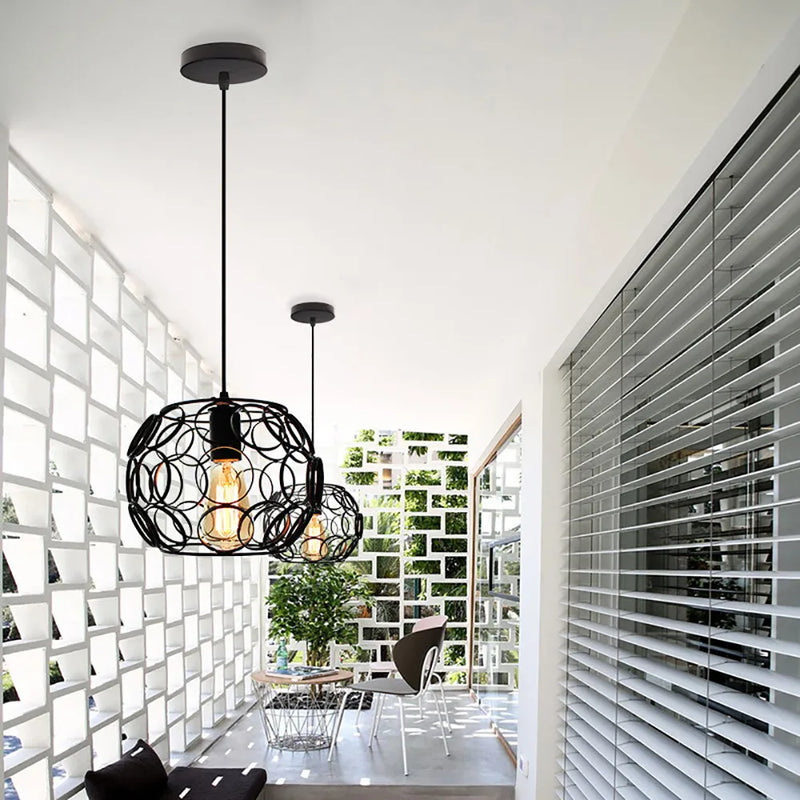 luminaire suspendu industriel rétro avec cage métallique led moderne