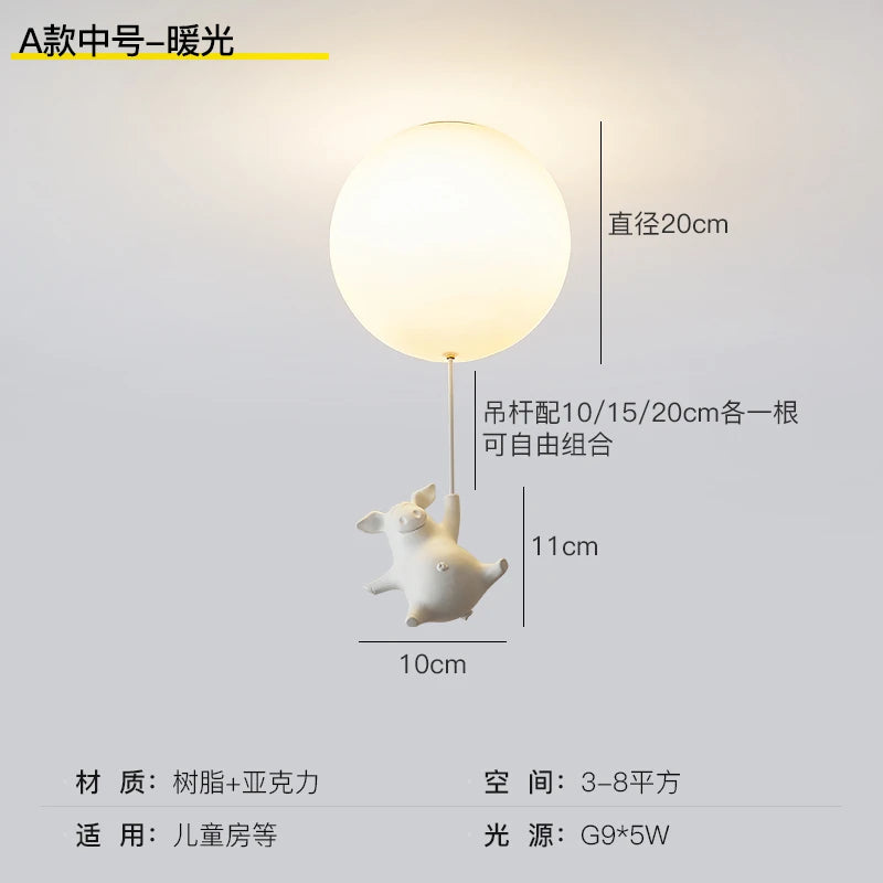 plafonnier led cochon volant pour décoration enfants - vue 8 sur 16