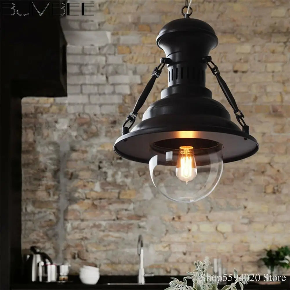 suspension style loft campagne américaine éclairage rétro industriel - vue 6 sur 9