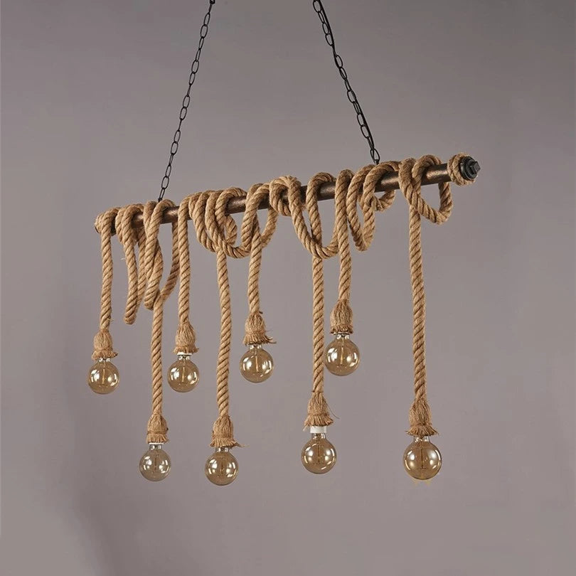 lumière suspendue style industriel rétro avec corde de chanvre - vue 2 sur 9
