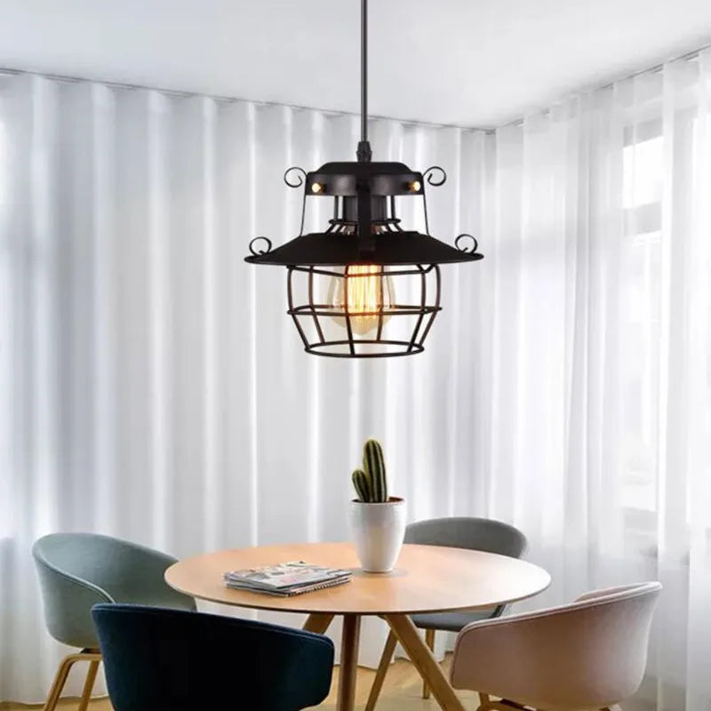 rétro vintage en fer forgé industriel lustre abat-jour antique plafonnier famille café restaurant (pas d'ampoule) - vue 6 sur 7
