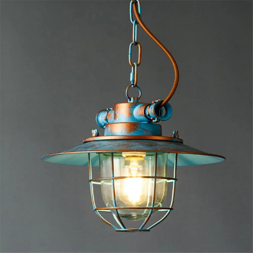 Suspension rustique led fer verre rétro industriel - vue 4 sur 8