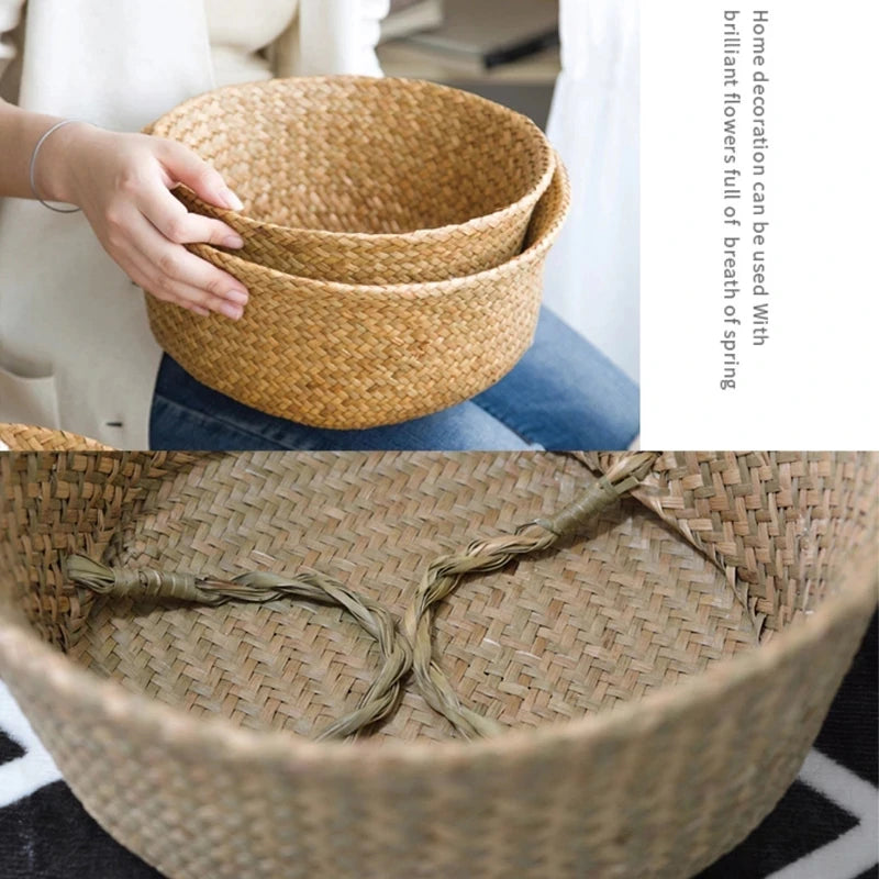 panier en osier d'algues rotin pour rangement et pique-nique - vue 6 sur 13