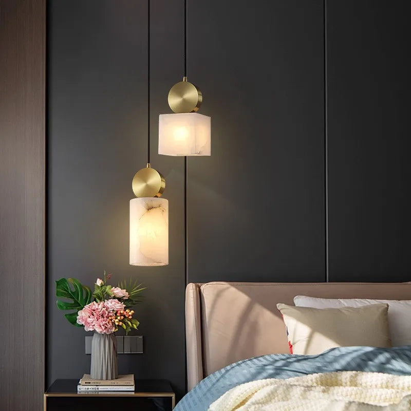 lustre en marbre nordique simple cuivre pour bar café