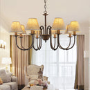 Lustre de pays européen et américain classique en fer forgé salon chambre lampe salle à manger tissu abat-jour lustre