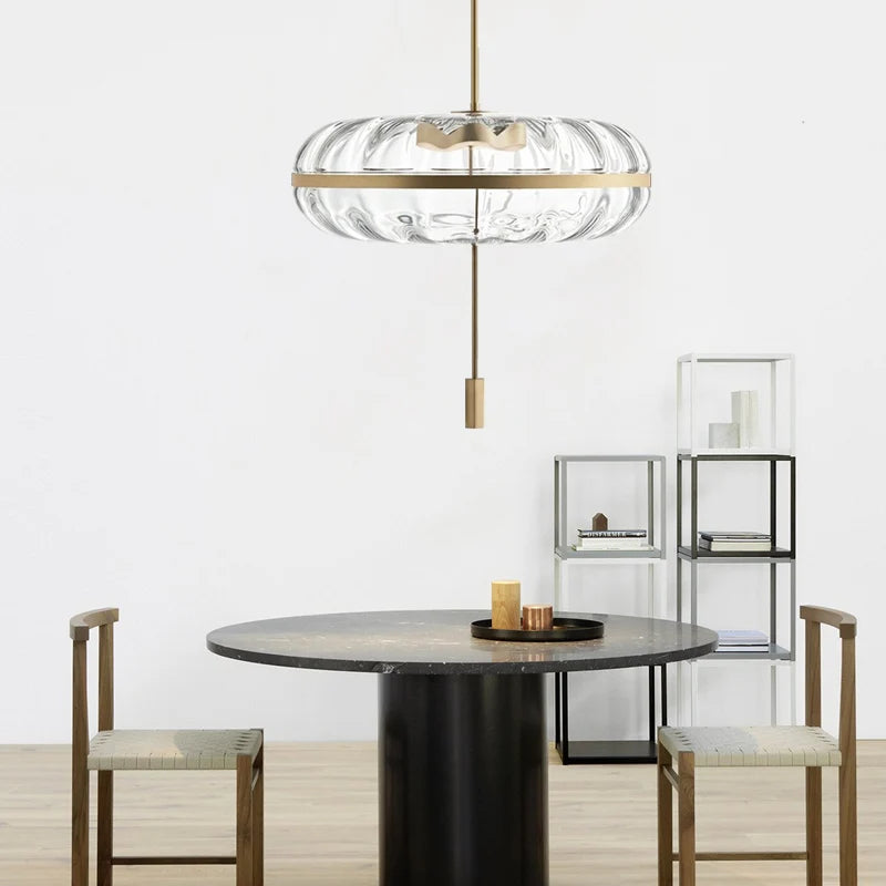 Jolie suspension design post-moderne réplique eau ondulation ovale verre suspension luxe salle à manger loft style lumière
