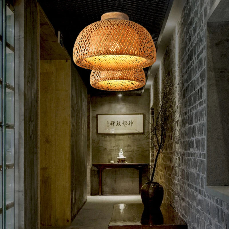 plafonnier rétro style chinois fait main tissage bambou créatif