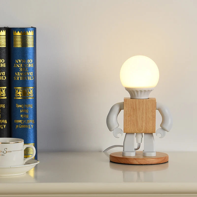 lampe table moderne en bois blanc led enfants veilleuse - vue 5 sur 6