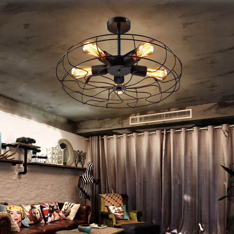 ventilateur plafonnier rétro loft suspension luminaire lustre - vue 4 sur 9