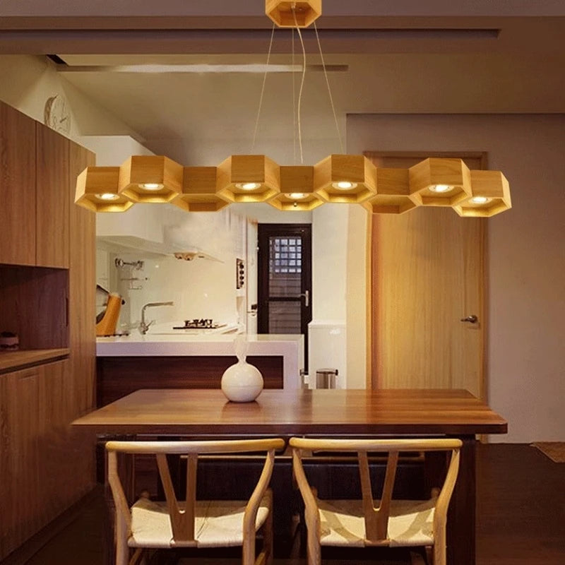 Plafonnier Led en forme de ruche en bois massif - vue 6 sur 11