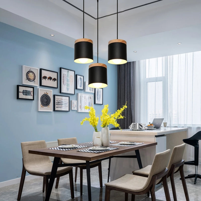 lampes suspendues nordiques en bois moderne pour éclairage intérieur