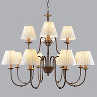 Lustre de pays européen et américain classique en fer forgé salon chambre lampe salle à manger tissu abat-jour lustre