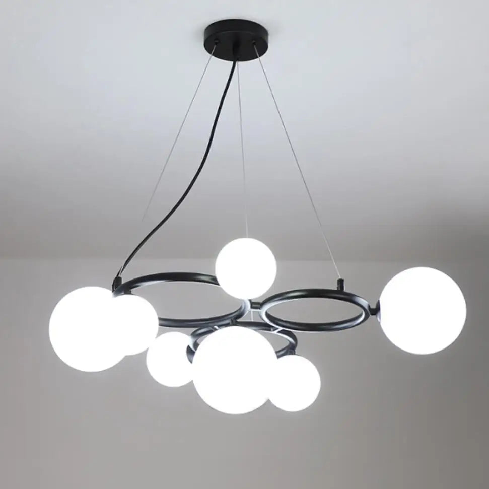 lustre moderne en verre transparent avec cordon métallique réglable - vue 4 sur 10