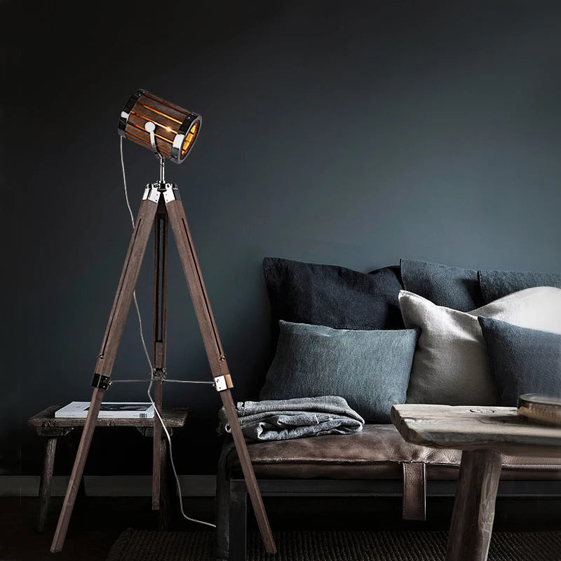 lampadaire rétro en bois massif au style industriel - vue 4 sur 10