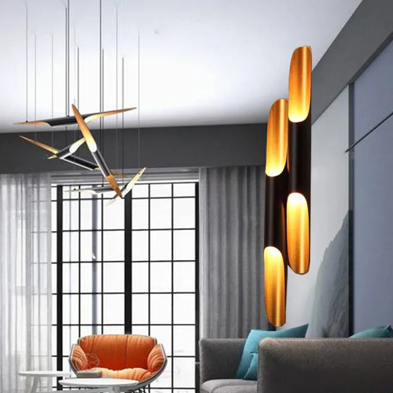 Nouvelle réplique ravissante applique murale Coltrane LED aile de tuyau en aluminium 2 lumières noir doré E27 applique murale - vue 5 sur 20