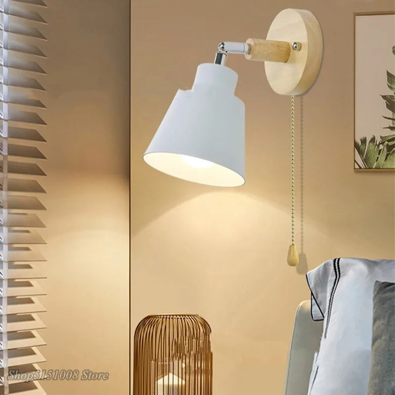 applique murale nordique en bois rotative avec interrupteur moderne