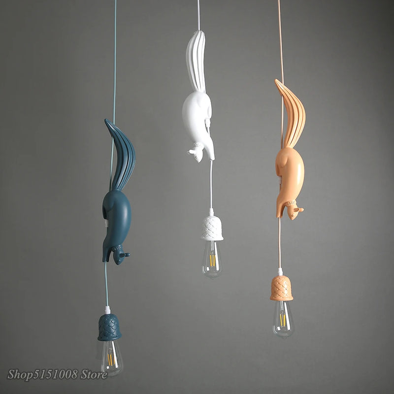 lampe suspension résine écureuil nordique led loft décoratif
