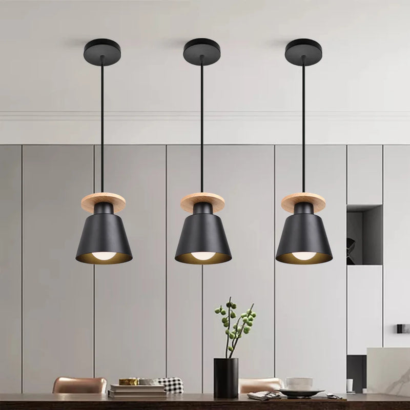 lampe led suspendue design nordique en bois pour bar hôtel
