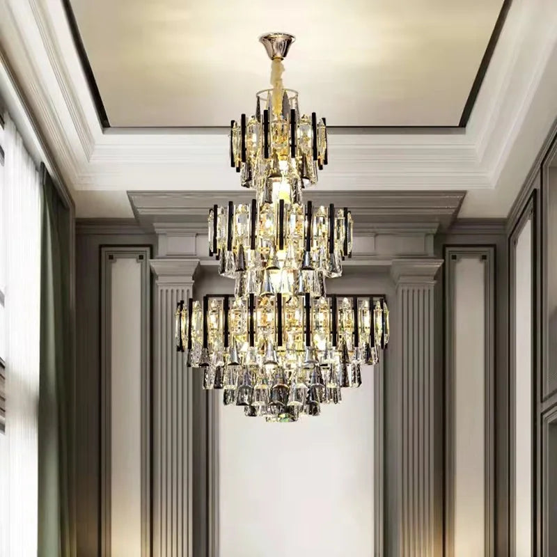 lustre en cristal de luxe pour escalier et hall d'hôtel