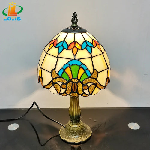 lampe de chevet baroque style tiffany en verre antique métal