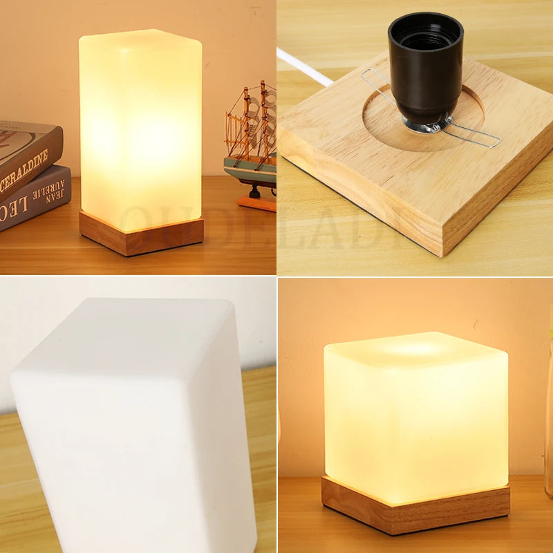 Lampe de table moderne en bois massif et verre - vue 4 sur 8