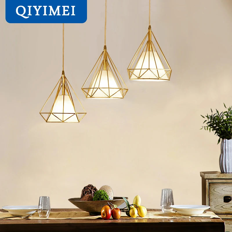 lampe suspendue style nordique triangle en métal 1/3 têtes abajur - vue 2 sur 9