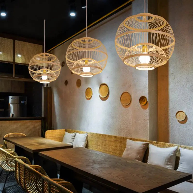 Personnalité Vintage suspension lumières bambou tresse Led Luminaria salon de thé hôtel maison d'hôtes maison Restaurant étude salon lampe à main - vue 4 sur 4