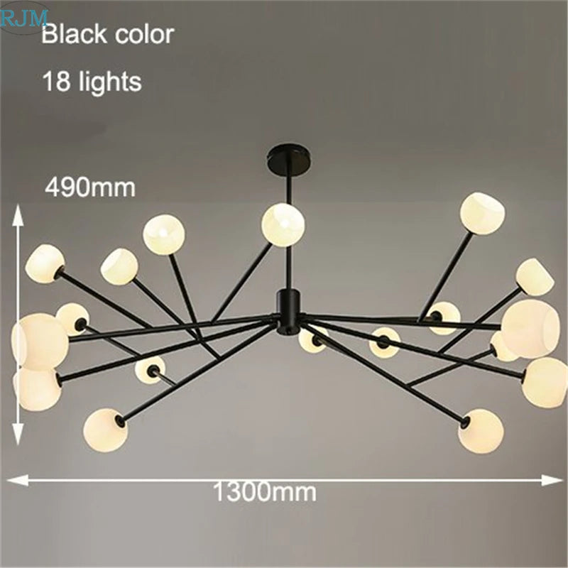 lustre design en métal doré et lampes en boules - vue 6 sur 8