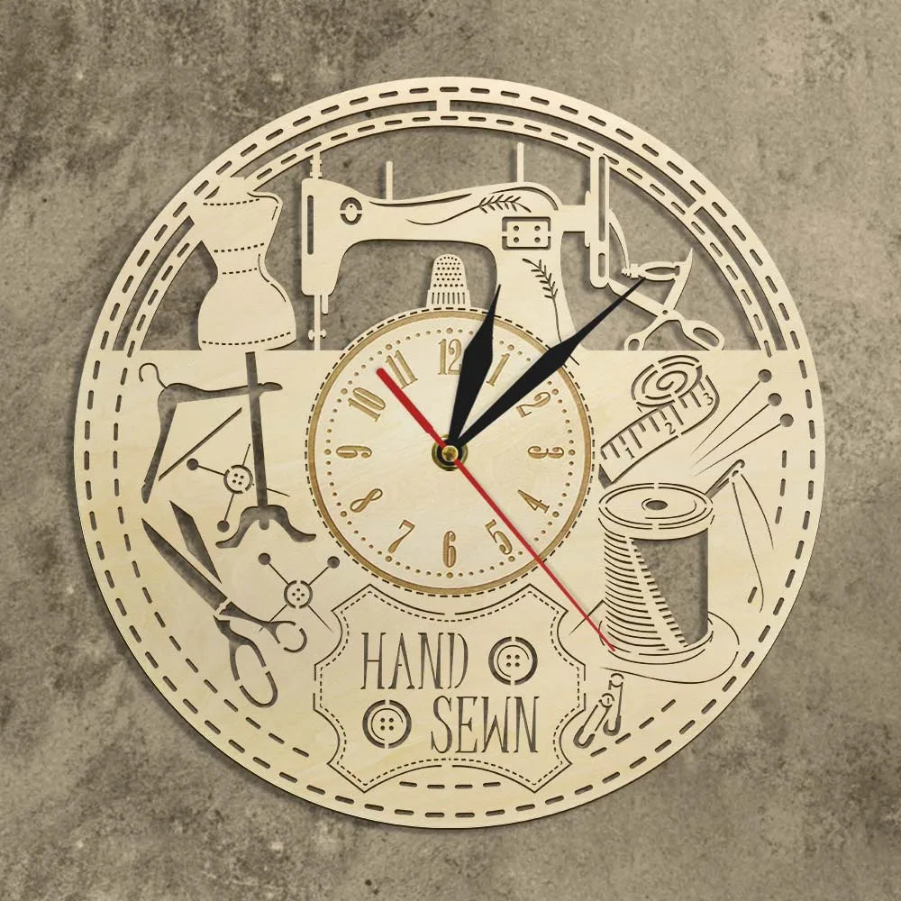 horloge en bois sans tic tac pour passionnés de couture décorative - vue 7 sur 7