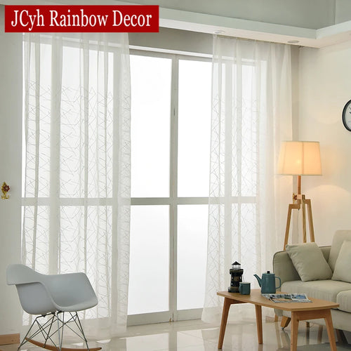 Voilage tulle brodé rayé style moderne salon chambre