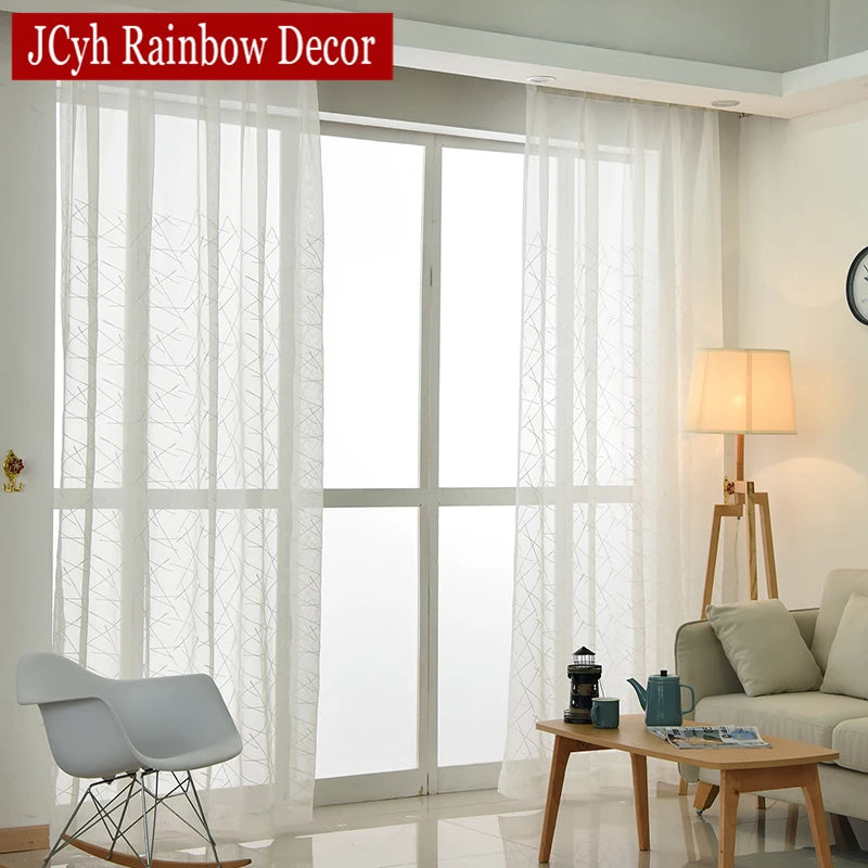 Voilage tulle brodé rayé style moderne salon chambre - vue 3 sur 7