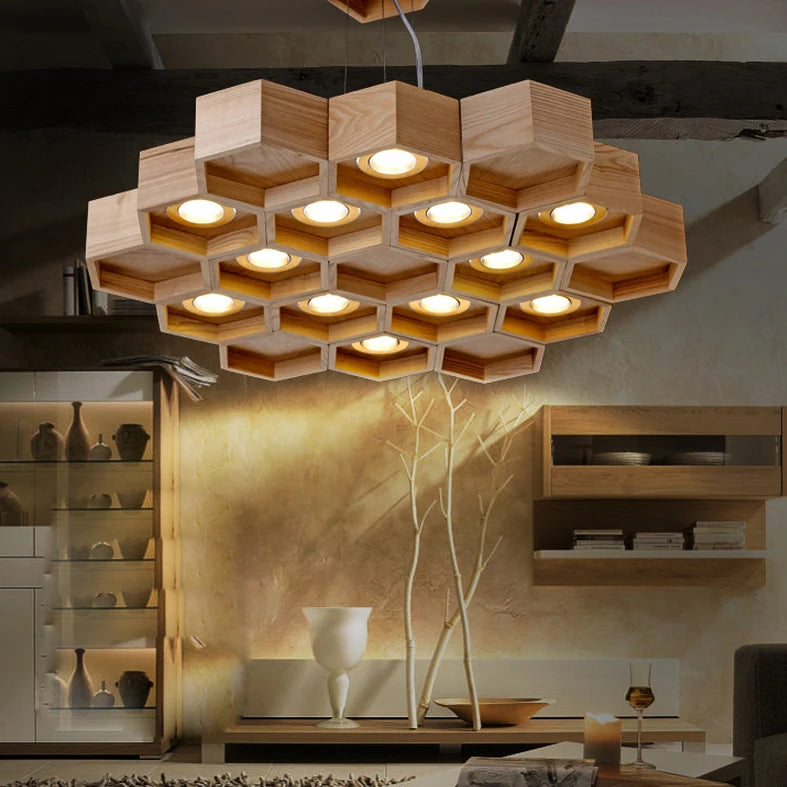 suspension en bois acrylique design nid dabeille pour intérieur