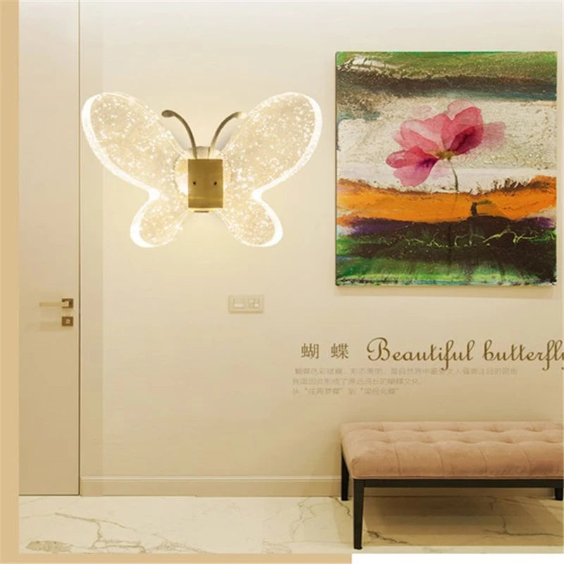 applique murale moderne en forme de bulle de cristal et papillon
