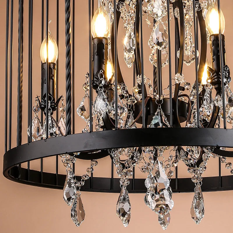 lustre vintage en fer forgé style empire cristal
