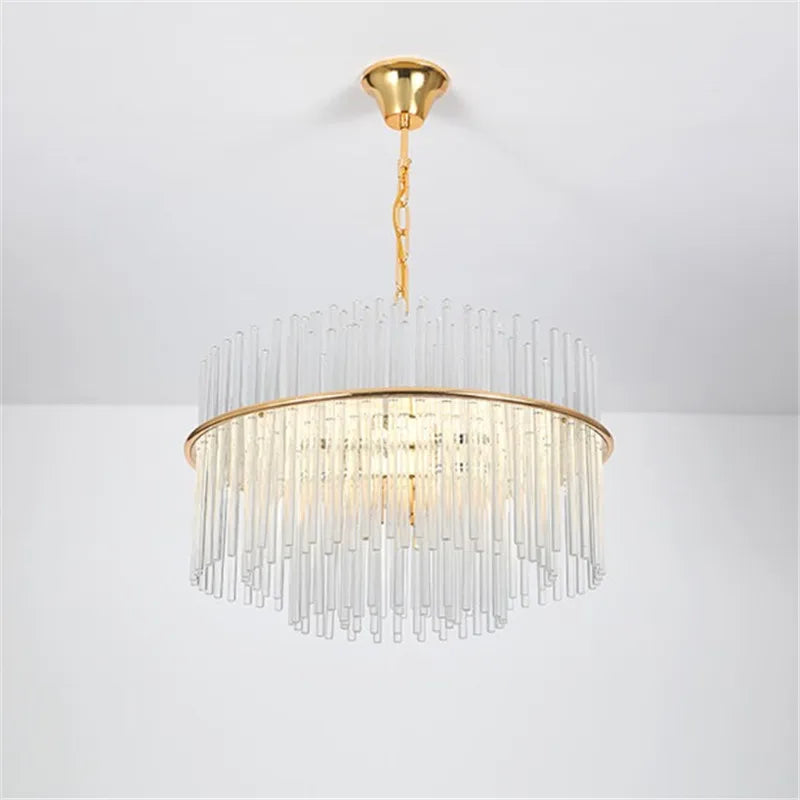 lustre en cristal moderne avec tige en verre transparent élégant et chic - vue 4 sur 6