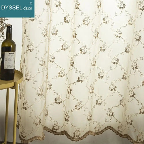 Rideau transparent brodé floral festonné pour salon