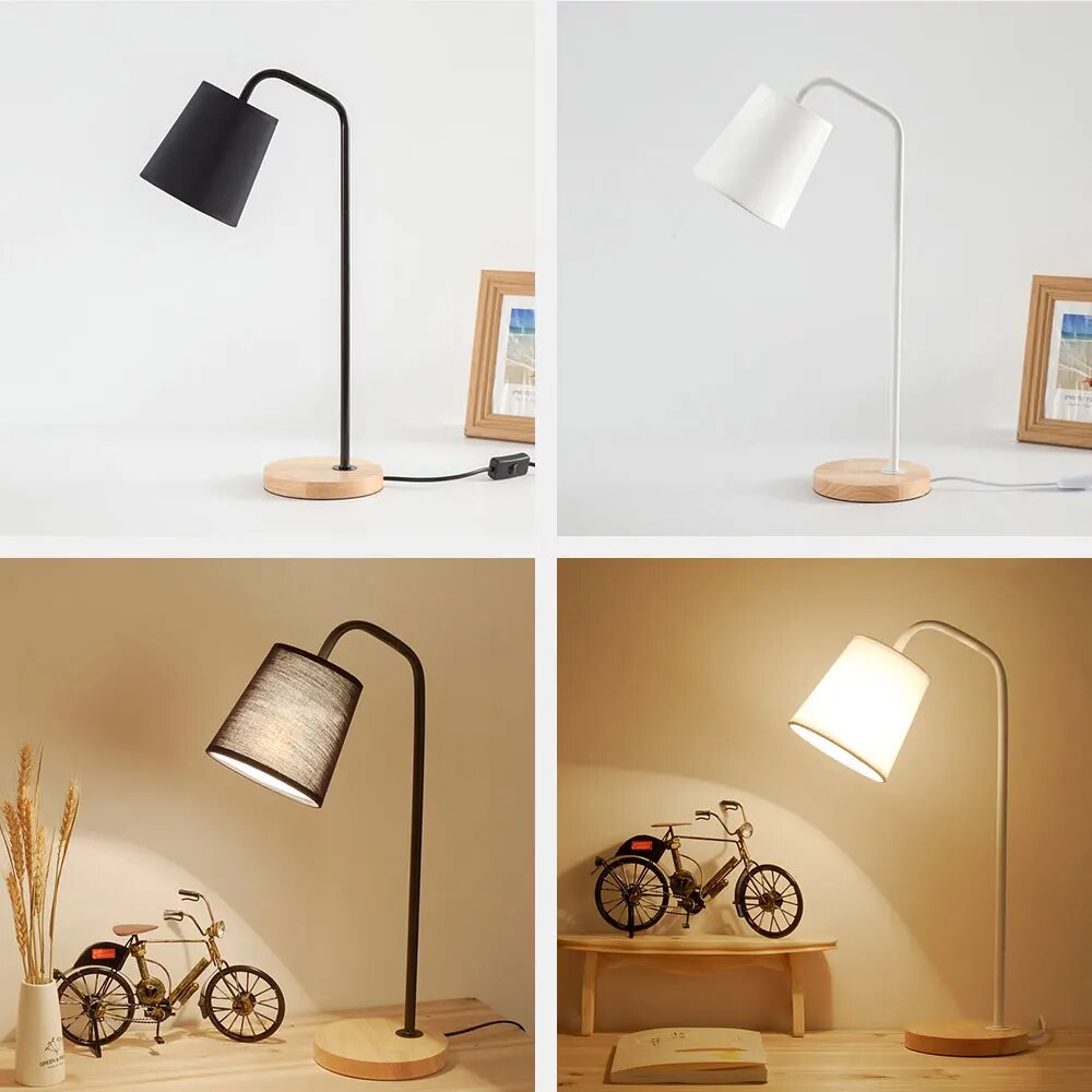 lampe de table nordique simple bois led bureau lit salon veilleuses - vue 4 sur 10