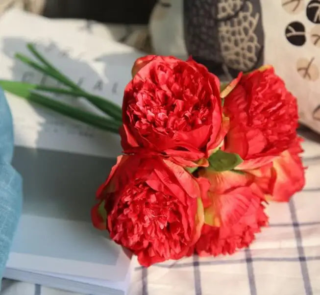 lot de 5 pivoines artificielles pour mariage et décoration intérieure
