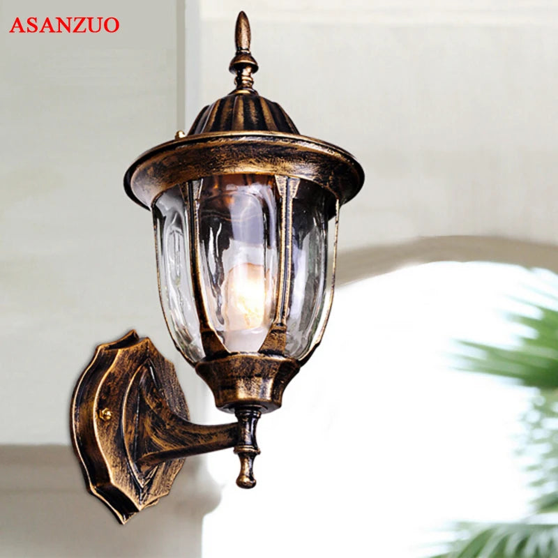 Applique murale extérieures imperméables en aluminium rétro européen lampe de jardin en Bronze Villas balcon couloir cour décor luminaires muraux - vue 4 sur 8