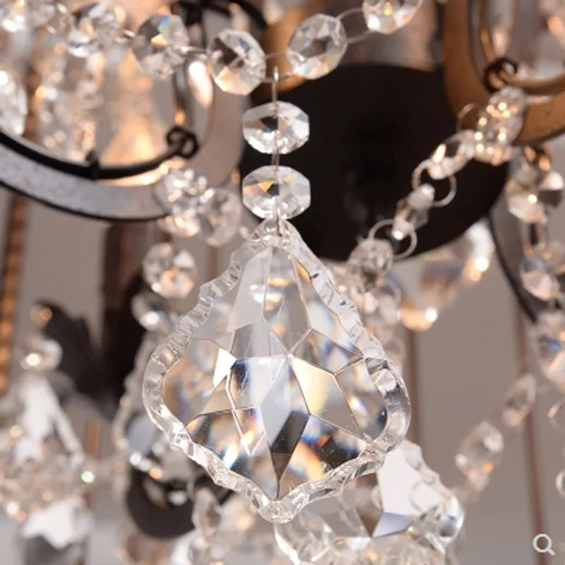 lustre vintage américain en fer cage à oiseaux rétro cristal - vue 6 sur 6