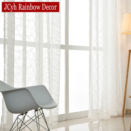 Voilage tulle brodé rayé style moderne salon chambre