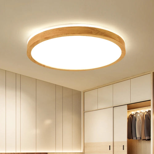 plafonnier led rond carré bois dimmable avec télécommande