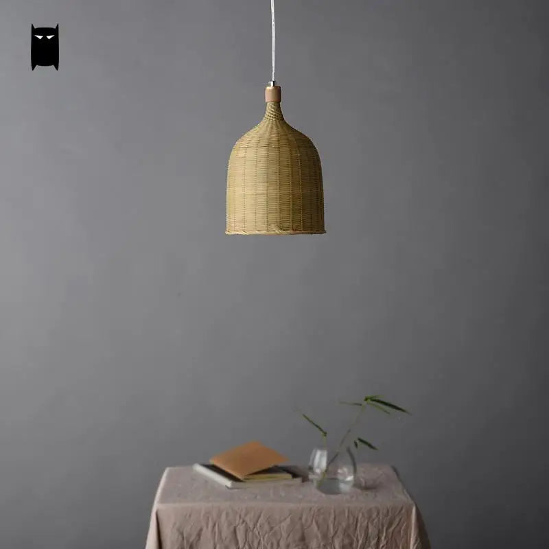 suspension bambou osier rotin panier seau luminaire rustique asiatique japon lampe suspendue Luminaire Design salle à manger