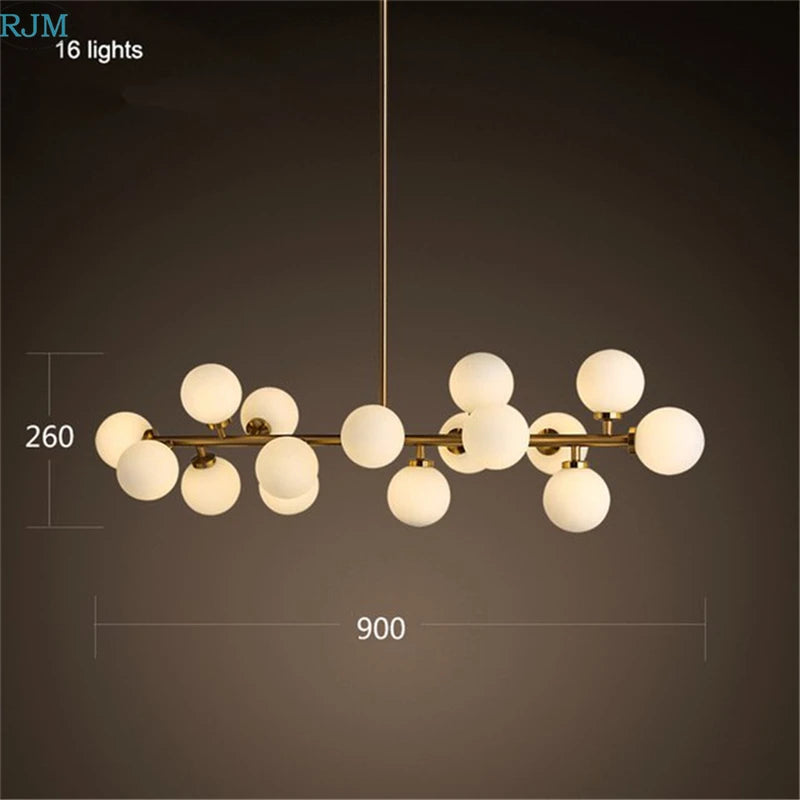 lustre design en métal doré et lampes en boules - vue 7 sur 8